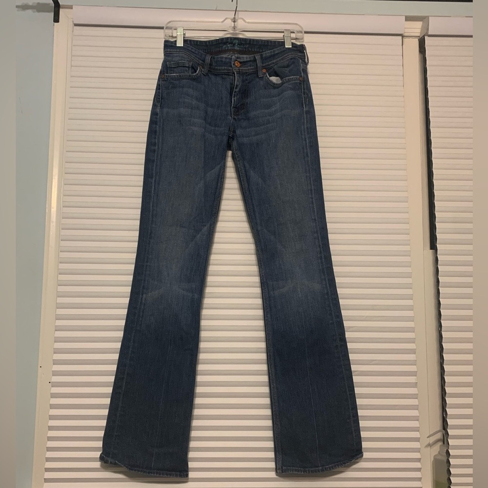 For all man kind dark blue bootcut jeans, size 7